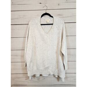 Jessica Simpson Women's White Speckled V-Neck Long Sleeve‎ Pullover Sweater  1X